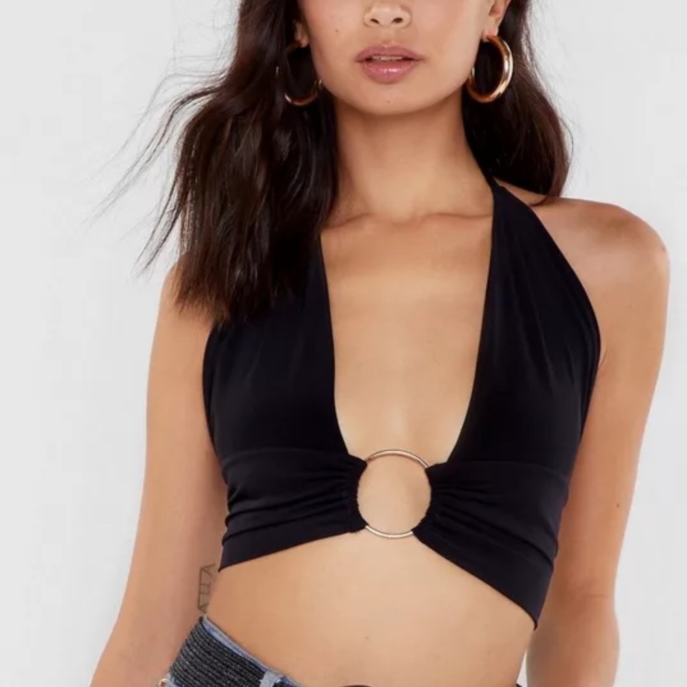 EUC Nasty Gal Black Halter Neck Ring Tank Top